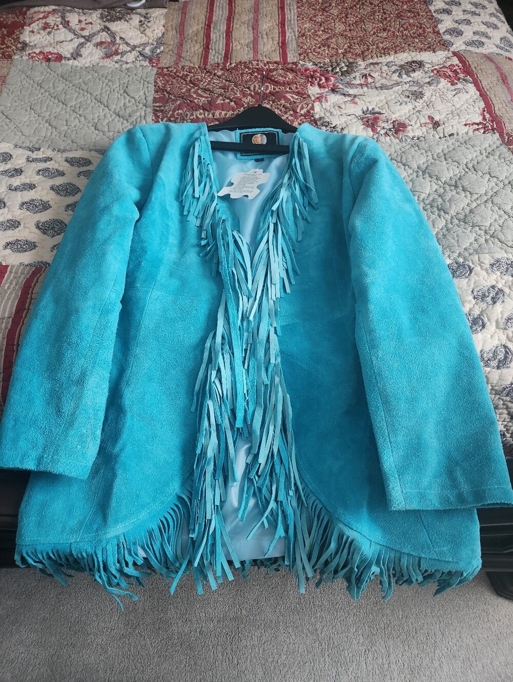 NWT Turquoise fringe suede jacket women size large
